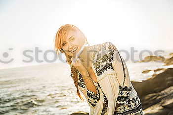 Similar – Image, Stock Photo Young dreamy woman at seaside