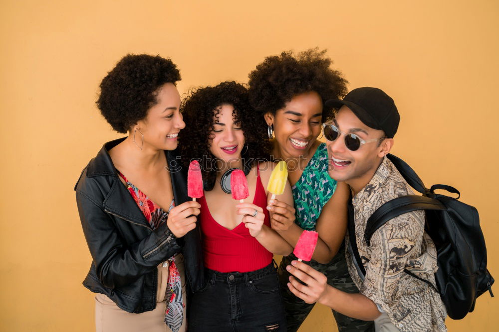 Similar – Cheerful multiracial women friends posing