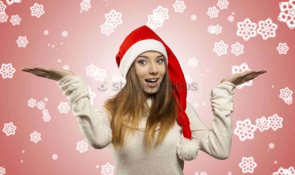 Similar – Image, Stock Photo Young woman with Christmas hat in the forest