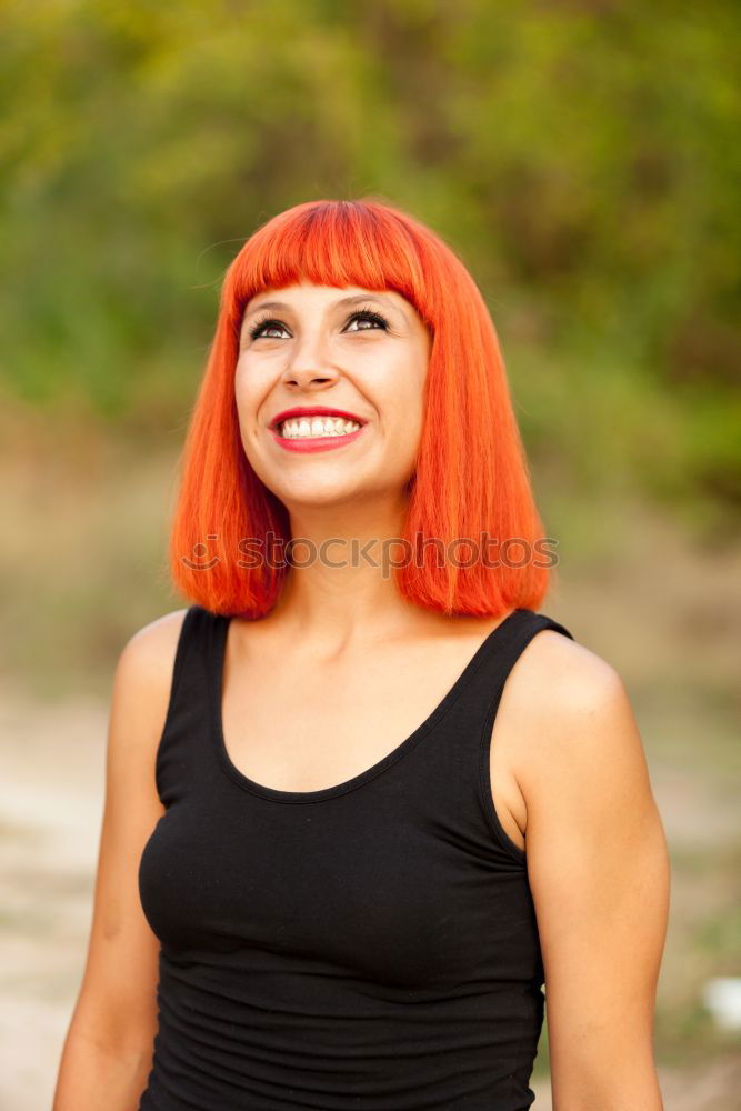 Similar – Image, Stock Photo Happy red hair woman in a park