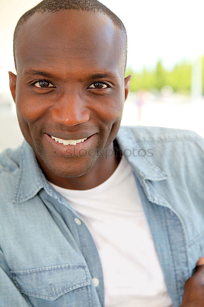 Similar – Image, Stock Photo Black man smiling and sitting in urban steps