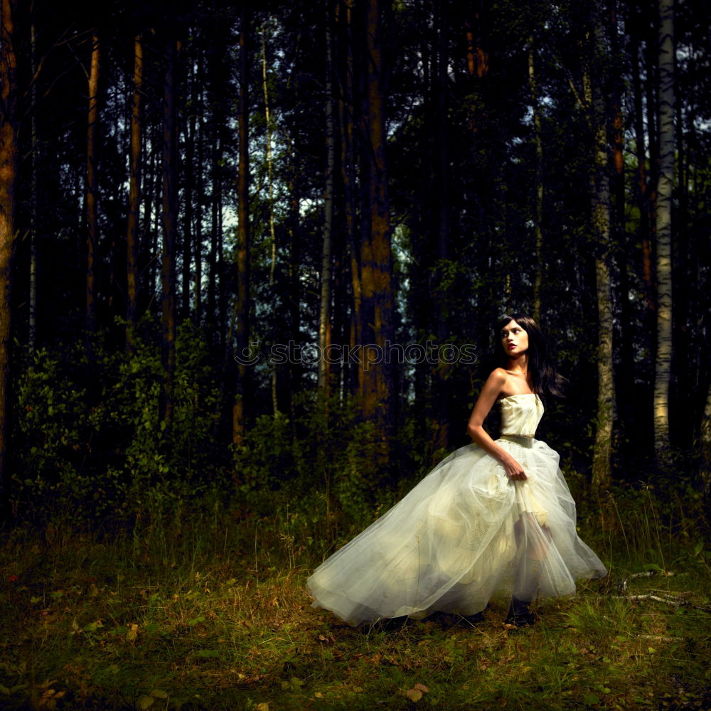 Similar – Young beautiful tall woman sitting barefoot on the ground in the forest looking at the camera against the sun