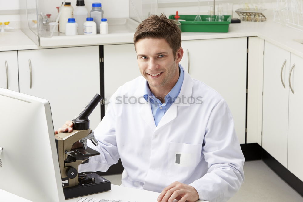 Image, Stock Photo Young man in lab