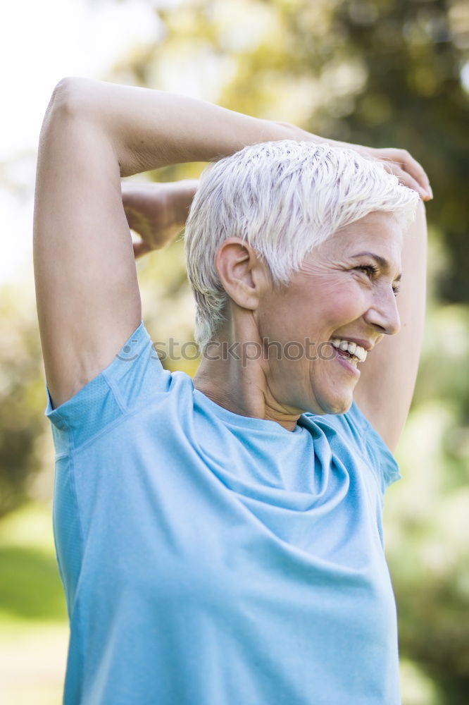 Image, Stock Photo portrait of a runner woman at the park after running
