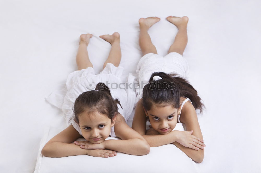 Image, Stock Photo Two beautiful sister kids playing under white sheets