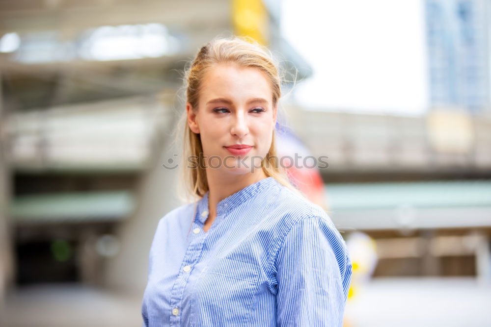 Similar – Image, Stock Photo Blonde girl posing in the city