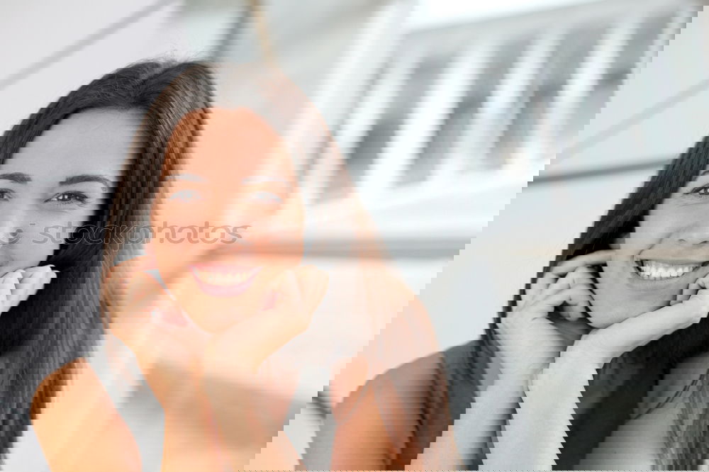 Similar – Image, Stock Photo Happy young woman seating in a restaurant