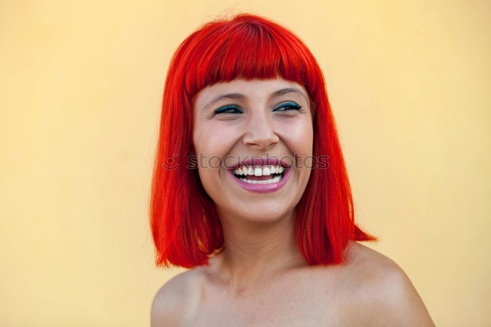 Similar – Happy red hair woman in a park