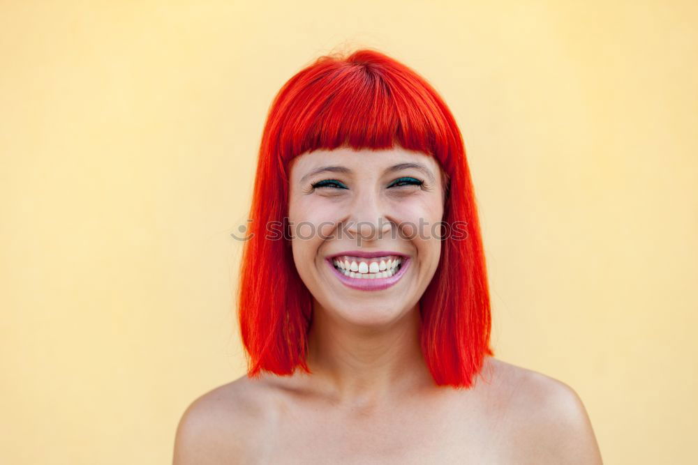 Similar – Happy red hair woman in a park