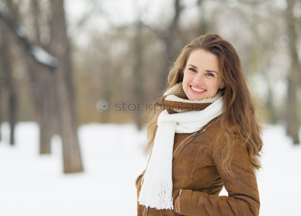 Image, Stock Photo Friendly young blond woman outdoors in winter