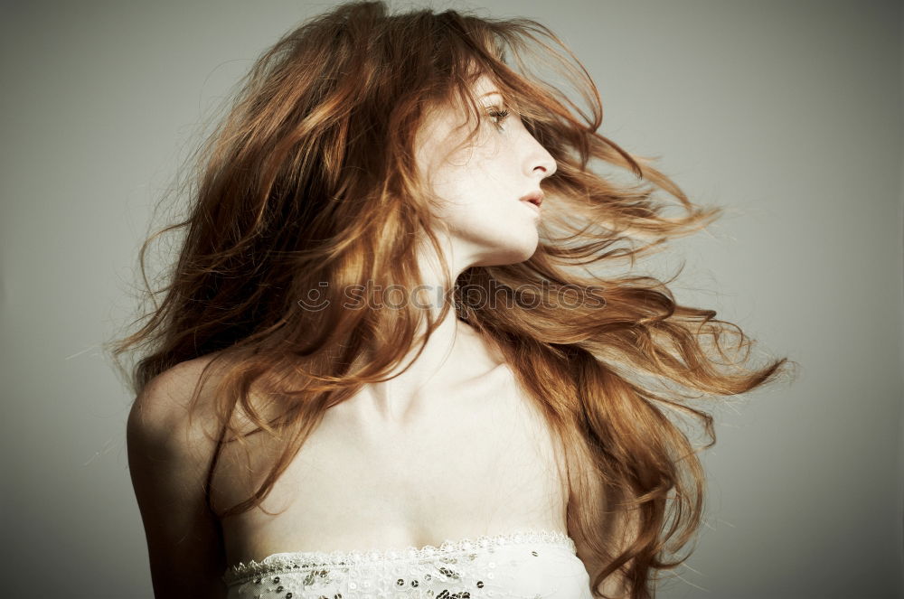 Similar – Image, Stock Photo Young redhead woman with a yellow dress in a yellow room