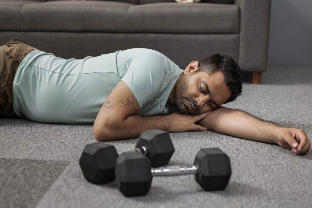 Similar – Image, Stock Photo Man with barbell on a bench press training