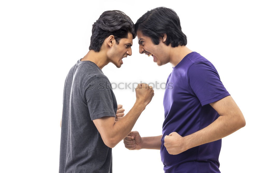 Similar – Angry children shouting over on gray background