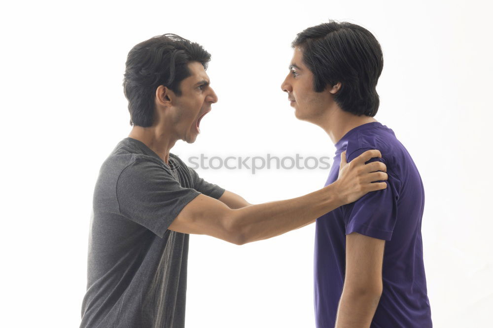 Similar – Angry children shouting over on gray background