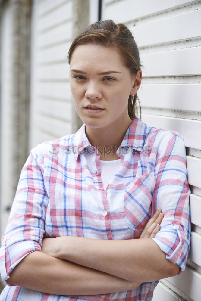 Similar – Image, Stock Photo Woman leaning on a window, looking out of window