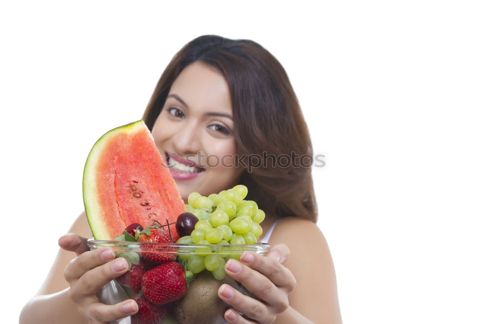 Similar – Image, Stock Photo Young woman eating watermelon popsical