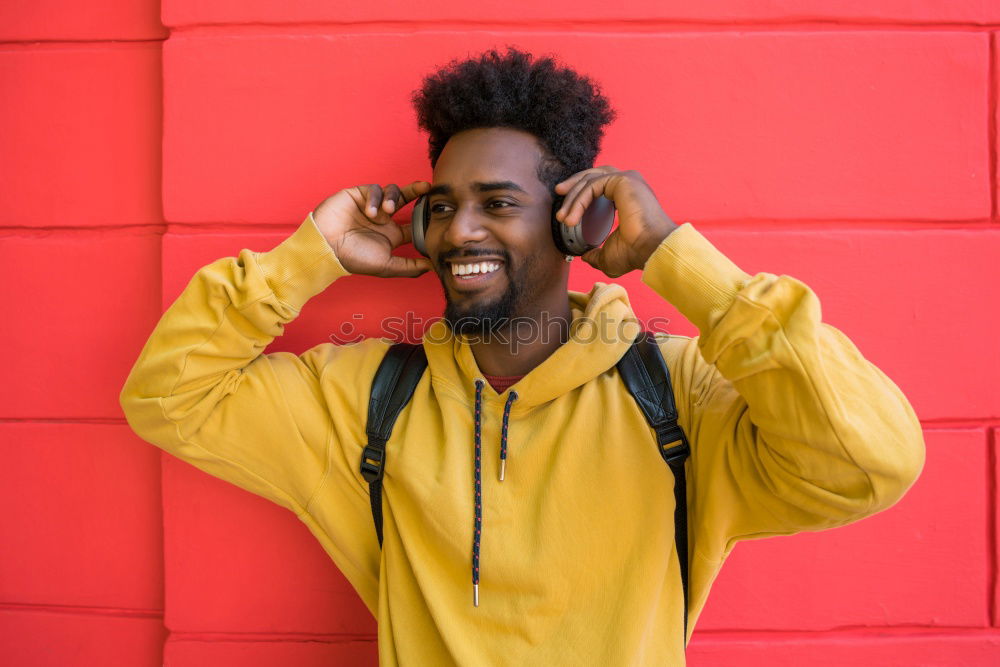 Image, Stock Photo Afro young man using mobile phone.