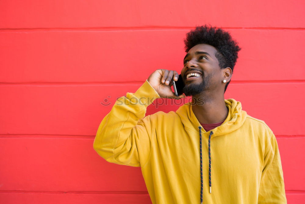 Similar – Image, Stock Photo Portrait of handsome afro man using his mobile.