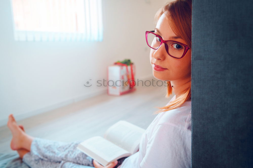 Image, Stock Photo Attractive woman with book at table