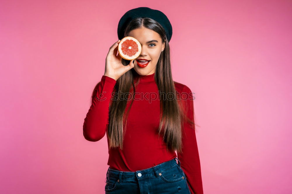 Image, Stock Photo Asian woman blowing gum bubble