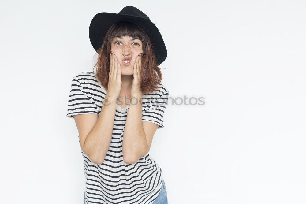 Similar – Image, Stock Photo Young Asian woman with posing in studio with hat