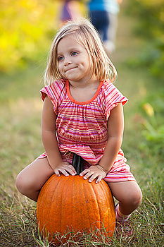 Similar – Image, Stock Photo Adorable girl todler embracing pumpkins on an autumn field