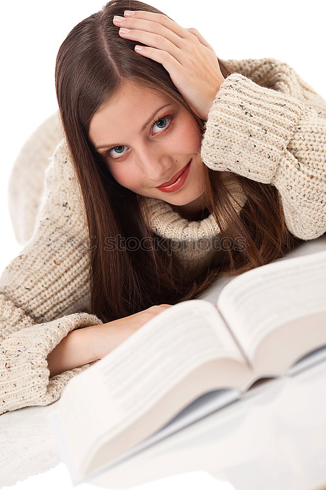 Similar – Image, Stock Photo Cute little girl lying on the carpet reading a book