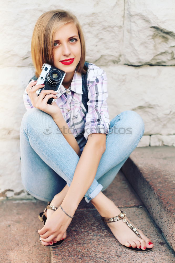 Similar – Image, Stock Photo Woman taking photographs with an old camera