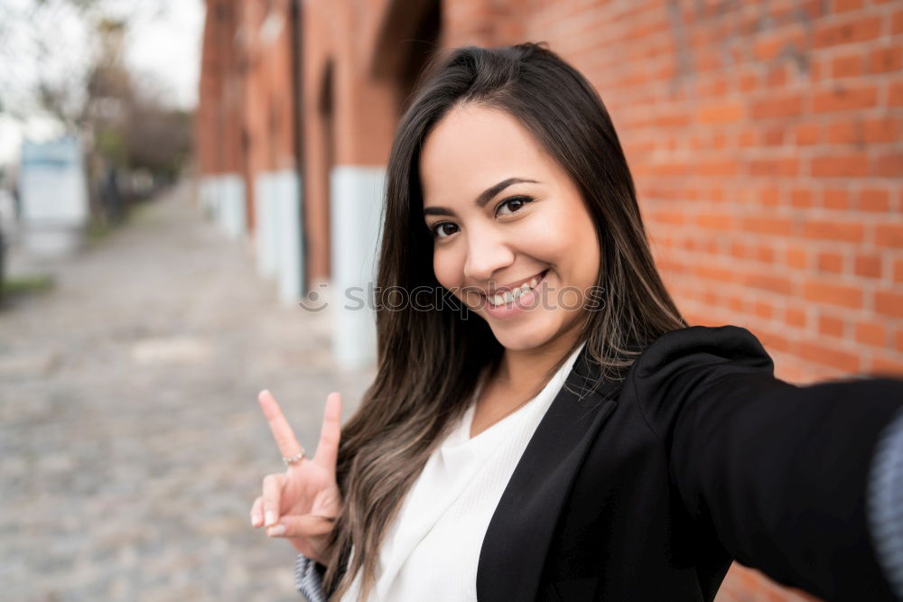 Similar – Cheerful pretty young woman