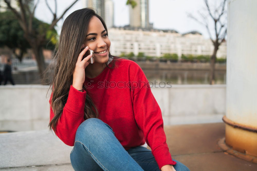 Similar – Image, Stock Photo Cheerful young woman leaning on fence