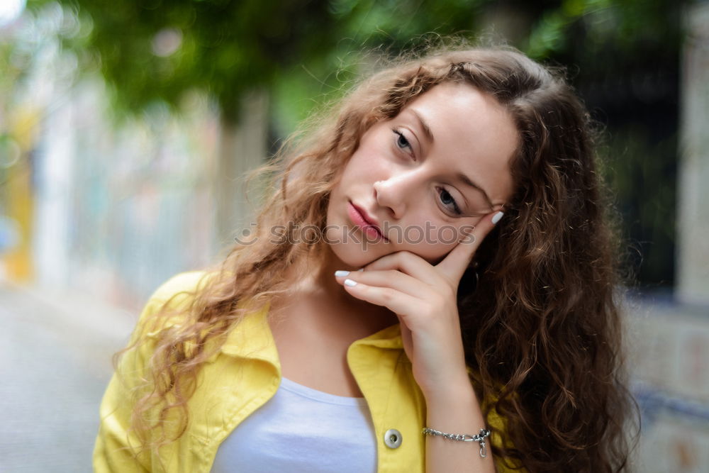 Similar – Image, Stock Photo Charming brunette on balcony in cityscape