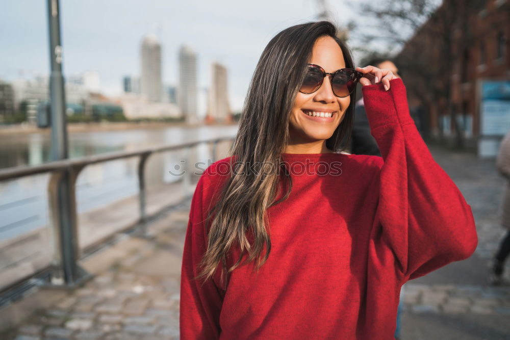 Similar – Image, Stock Photo Happy young woman seating in a restaurant