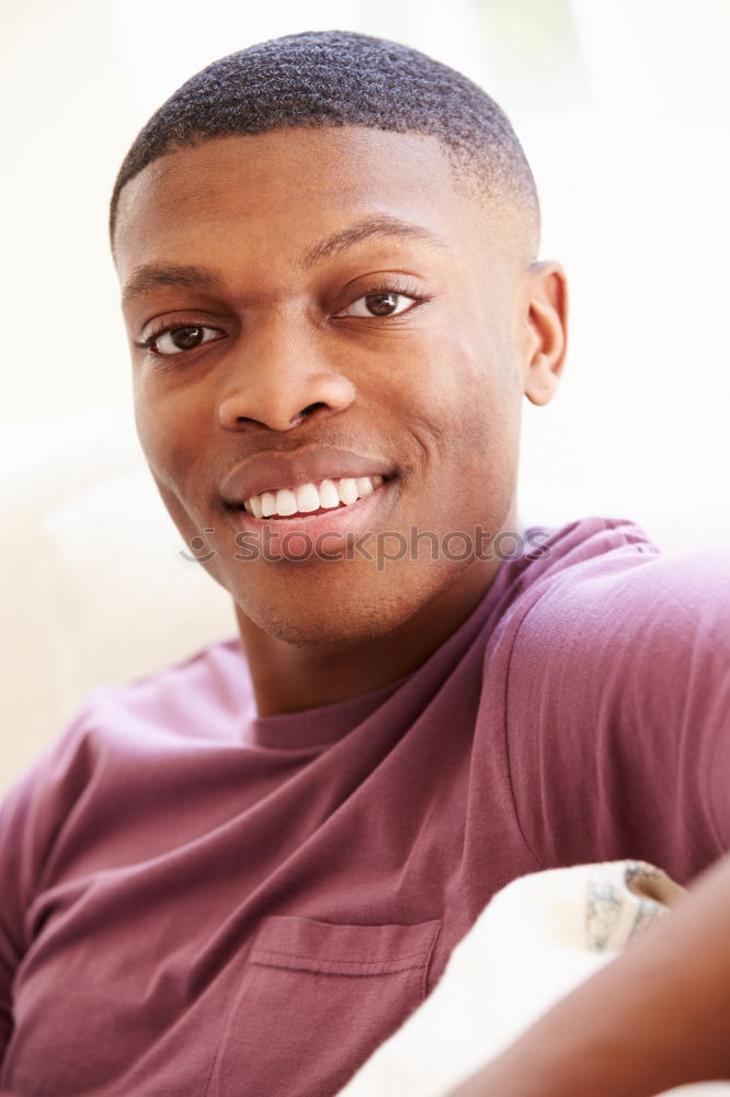 Similar – Image, Stock Photo Portrait of a young thoughtful mixed race man sitting in the sofa