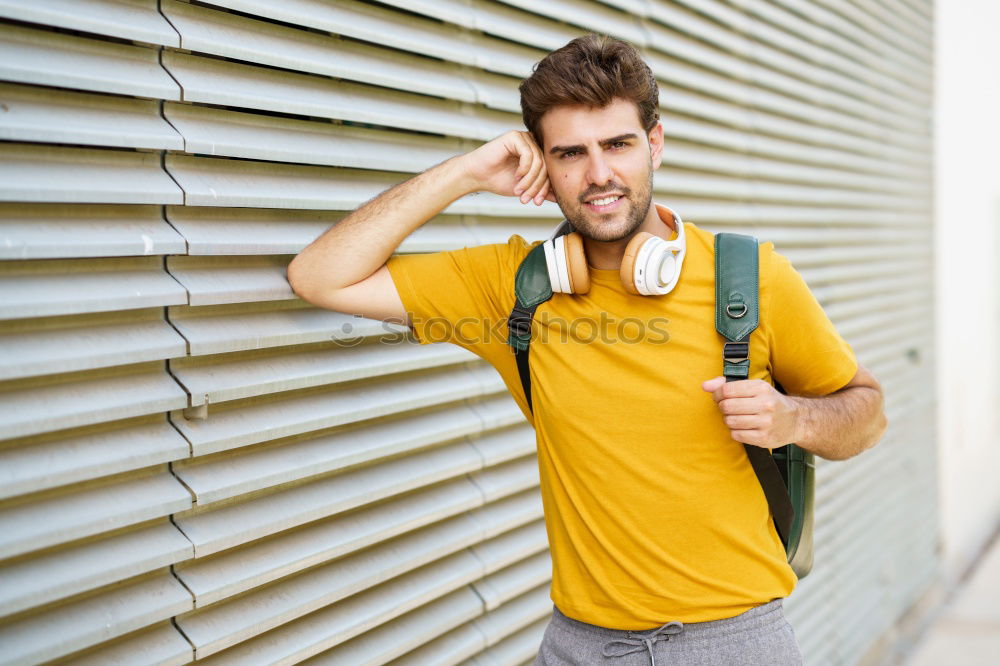 Similar – Image, Stock Photo Handsome caucasian young man in casual clothes in urban environment