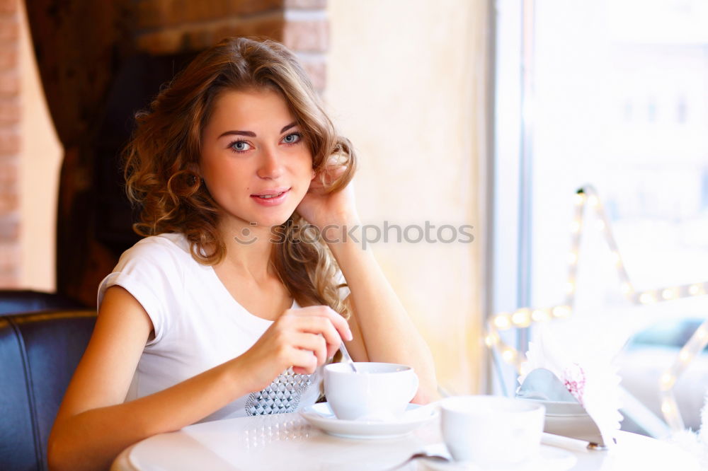 Similar – Image, Stock Photo woman close up eating oat and fruits bowl for breakfast