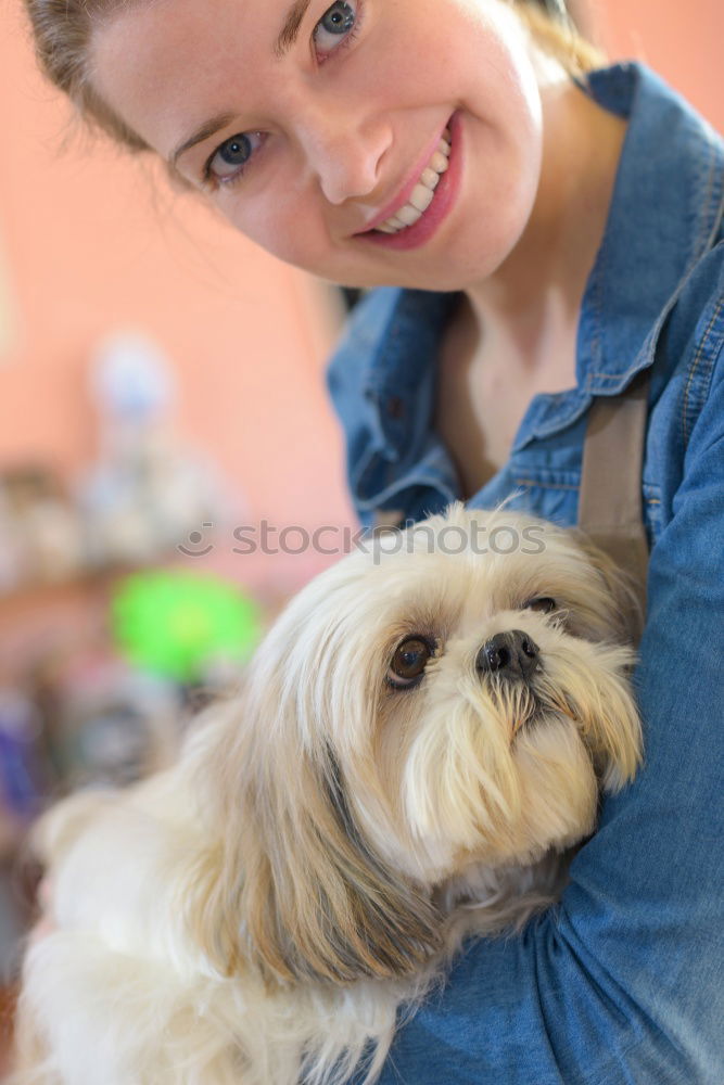 Similar – Image, Stock Photo happy girl with dog Joy