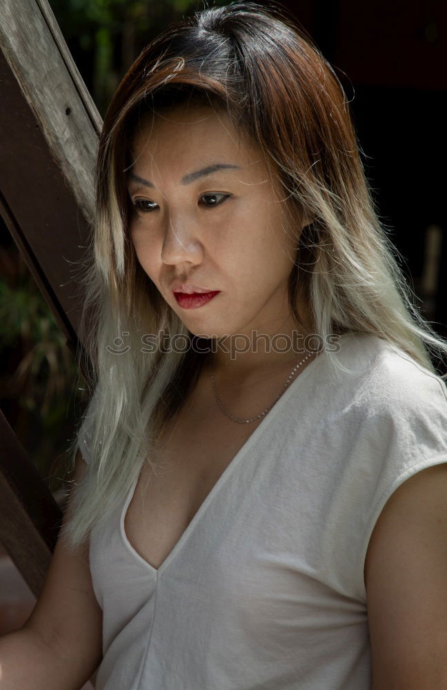 Similar – Woman with purple hair on street