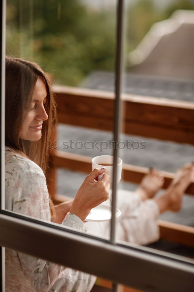 Image, Stock Photo Woman using a computer on the floor