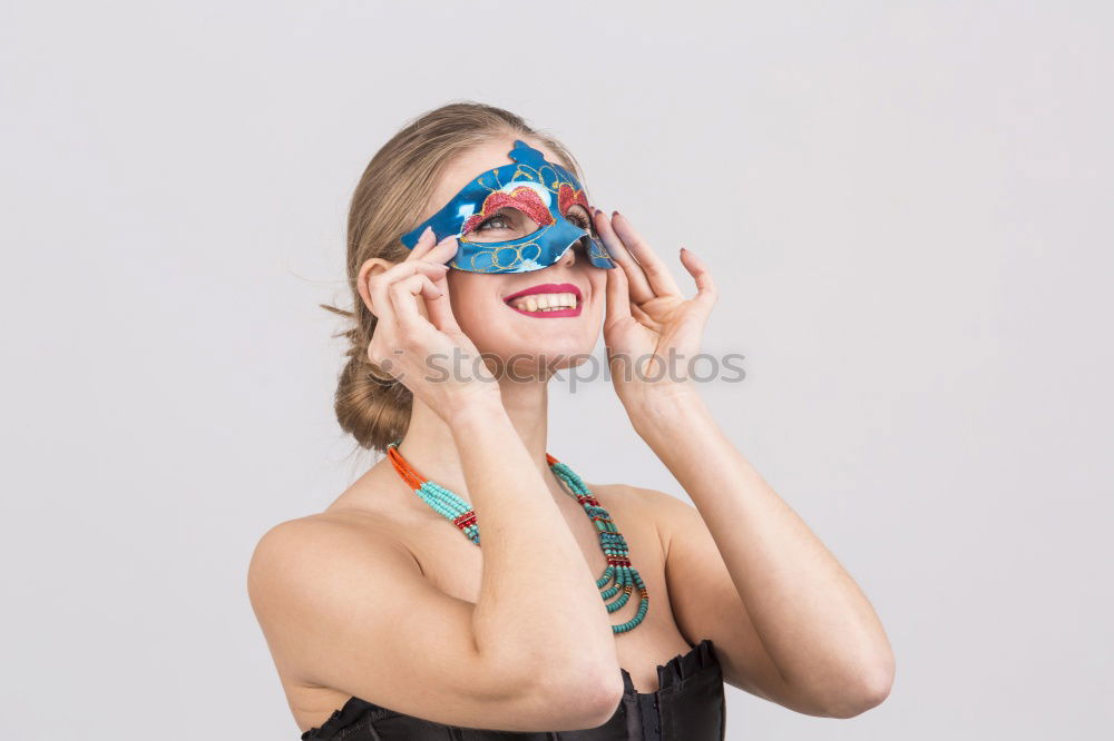 Image, Stock Photo funny grandmother with sunglasses and mustache on brick background