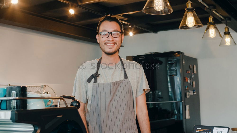 Similar – Image, Stock Photo smiling Barista girl in a coffee shop