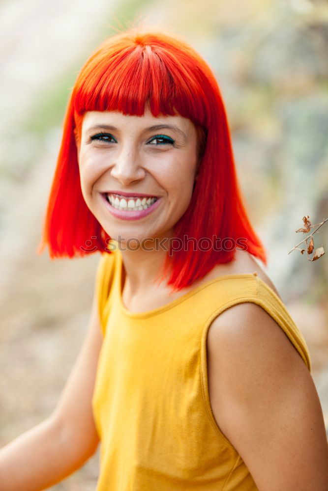 Similar – Image, Stock Photo Attractive red hair girl in the street