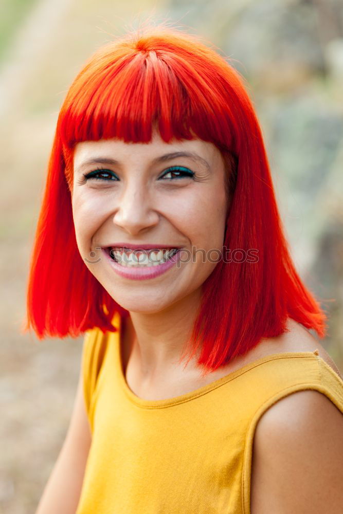 Similar – Image, Stock Photo Happy red hair woman in a park