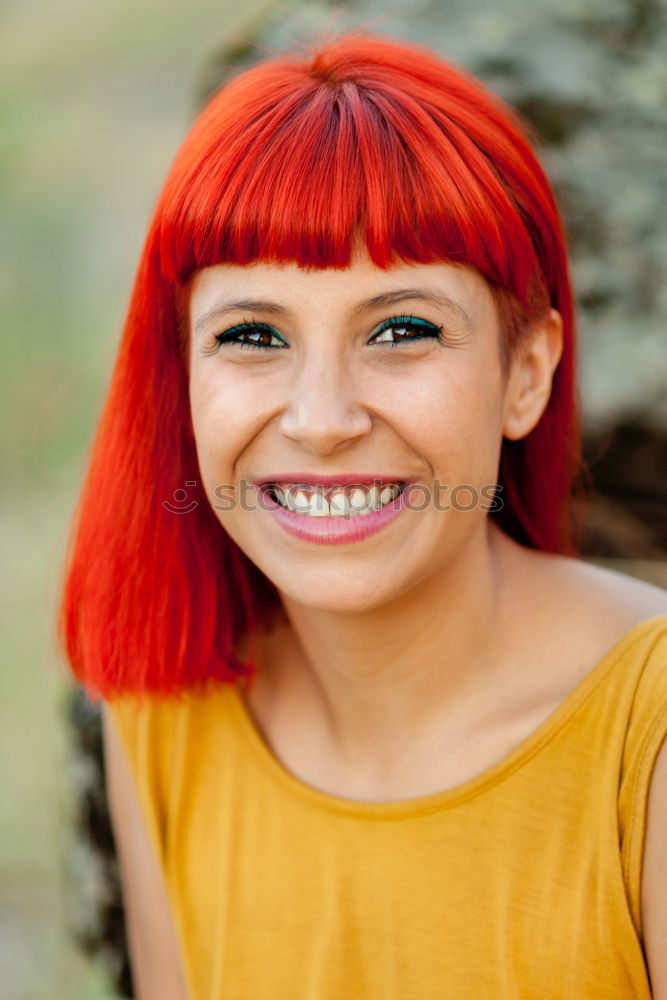 Similar – Image, Stock Photo Happy red hair woman in a park