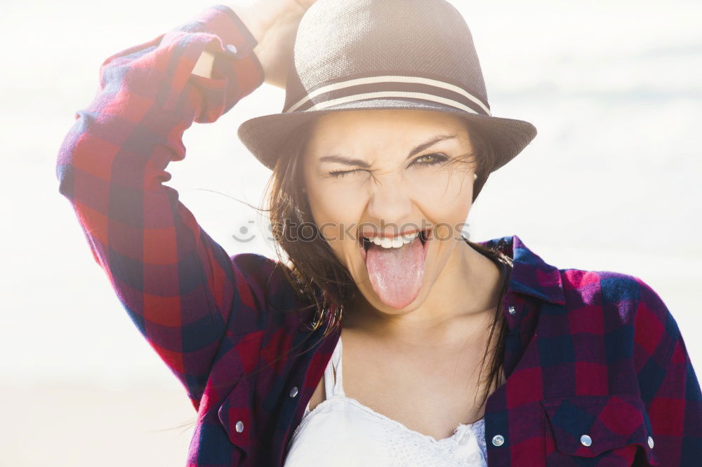 Similar – Image, Stock Photo happy child girl looking out the car window