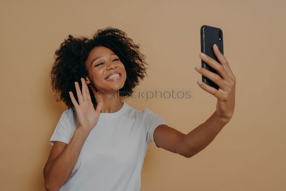 Similar – Image, Stock Photo Happy Arab girl listening to music and dancing