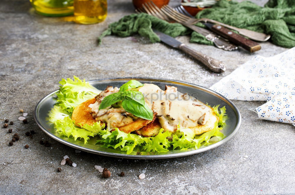 Similar – Image, Stock Photo Mediterranean goat cheese baked in parchment paper