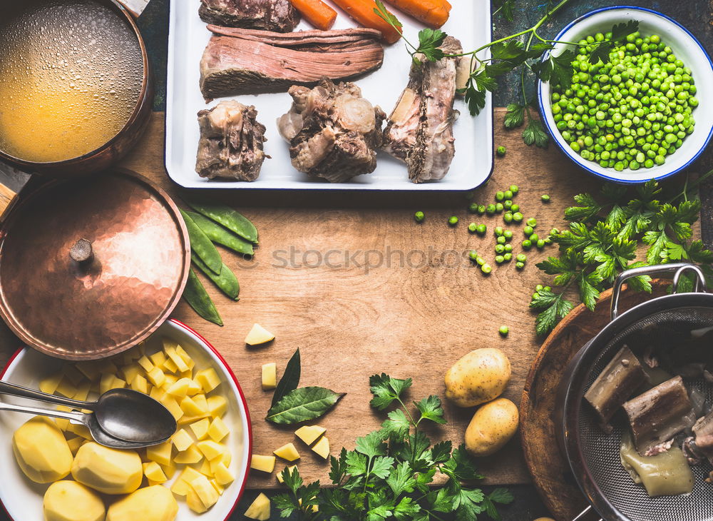 Similar – Image, Stock Photo Potato soup with meat and green peas