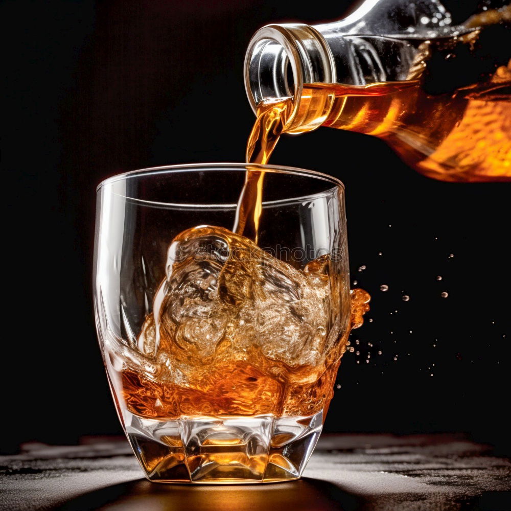 Glass of splashing whiskey