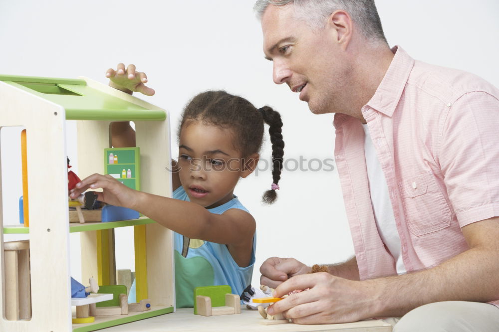 Similar – Image, Stock Photo Little child and father are drawing on a paper.