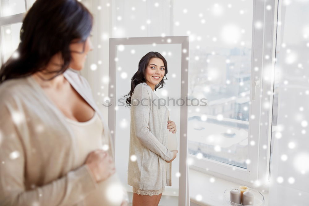 Similar – Happpy Young caucasian women brushing her teeth